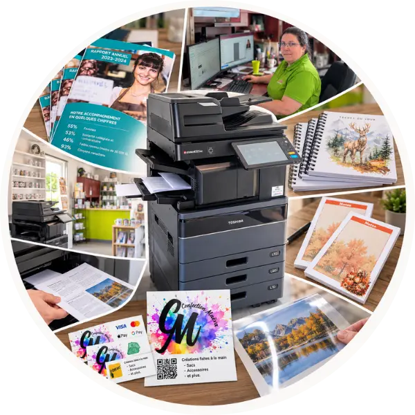 Service d’impression de document, dépliant,  photocopie, reliage et plastification petit format à Sainte-Claire