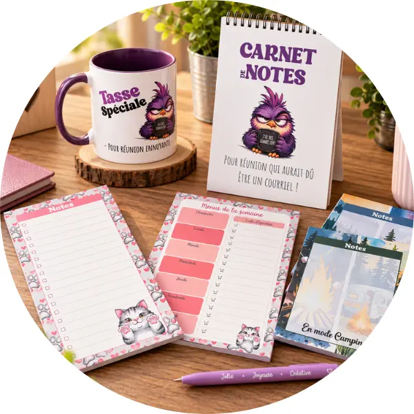 Papeterie personnalisée, bloc notes, crayons, à Sainte-Claire par Création Catouille
