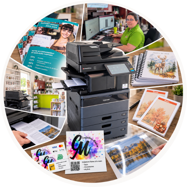 Service d’impression de document, dépliant,  photocopie, reliage et plastification petit format à Sainte-Claire