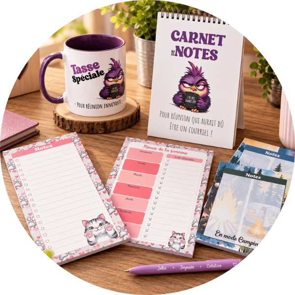 Papeterie personnalisée, bloc notes, crayons, à Sainte-Claire par Création Catouille